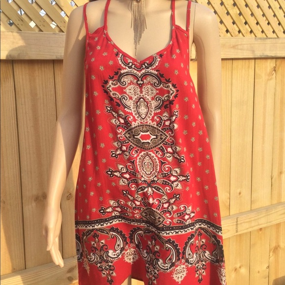 STRAPPY RED with BANDANA PRINT DRESS - Picture 3 of 6